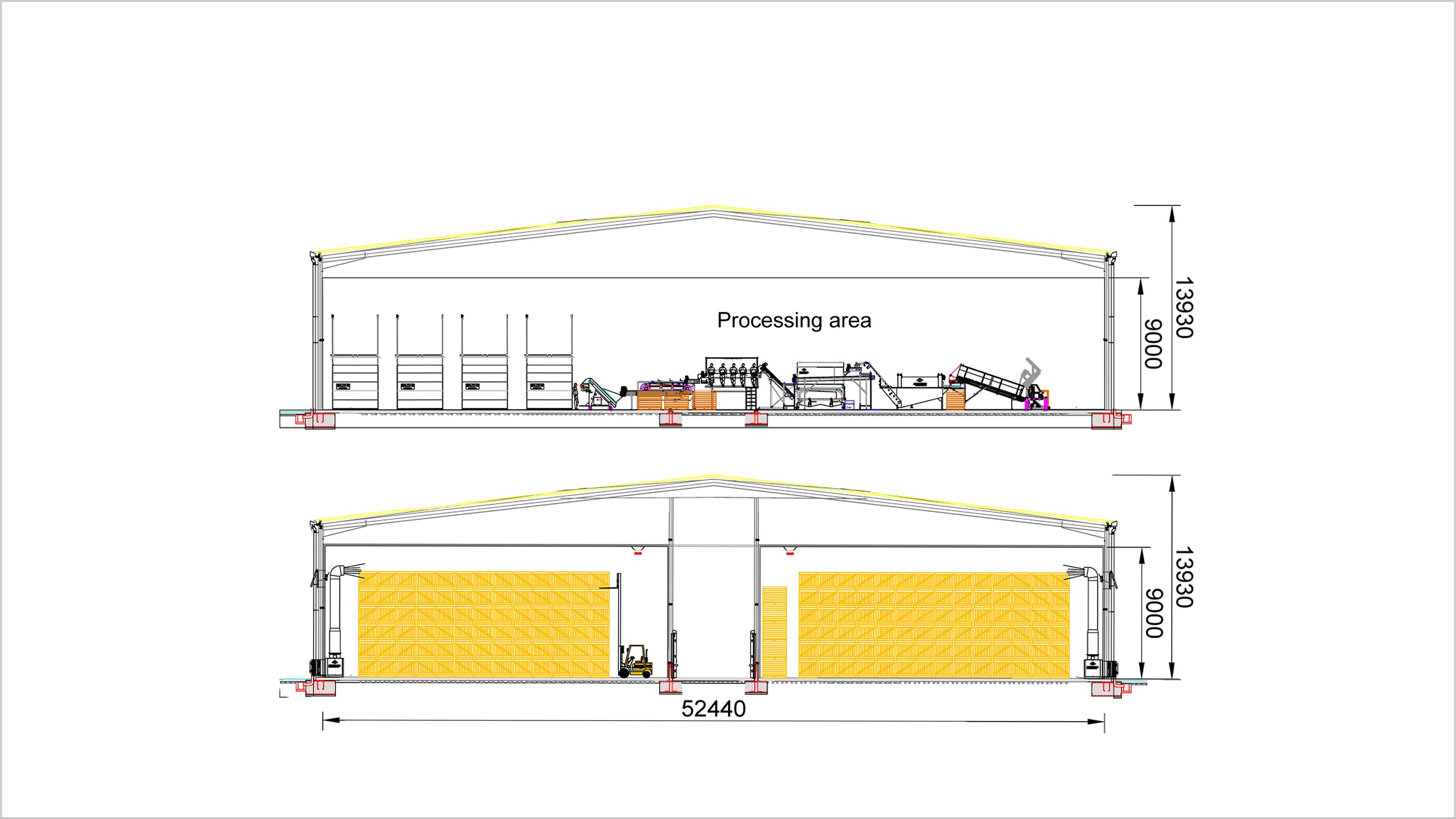 side view of a distribution centre for vegetables