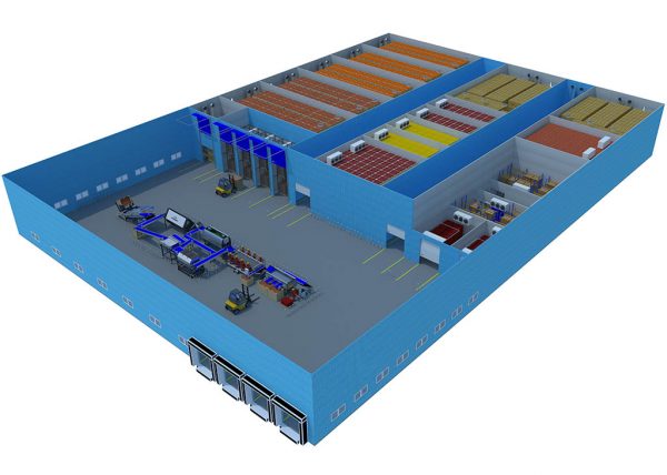 isometric view of a 5000 tons of storage distribution centre