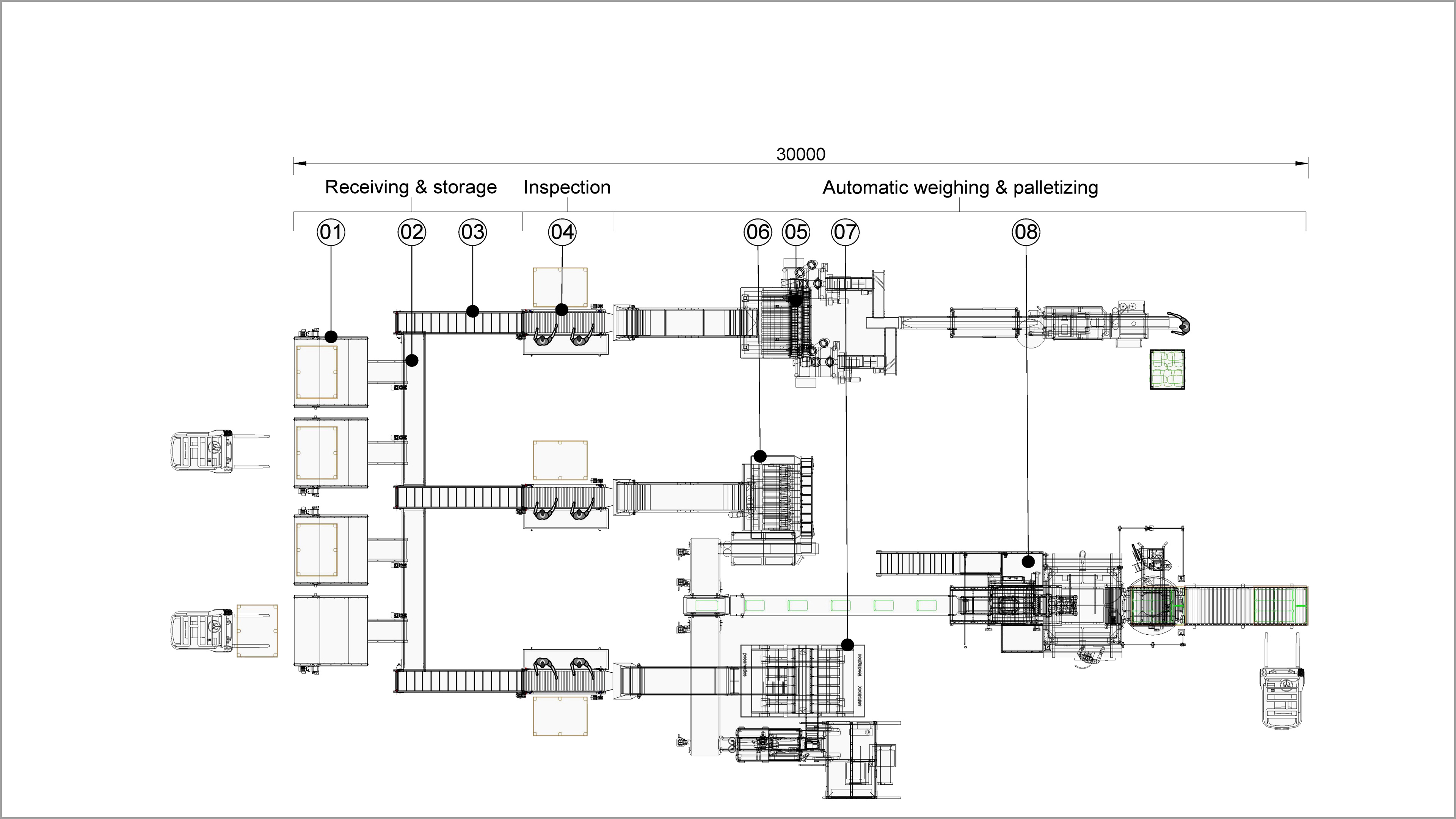 top view of onion packaging line