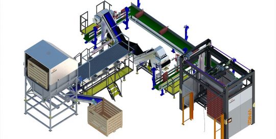 Weighing & paltizing line